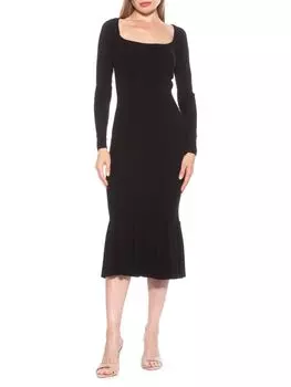 Платье миди в рубчик с длинными рукавами Reese Alexia Admor, черный