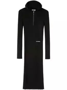 Платье миди в рубчик с капюшоном JIL SANDER, черный