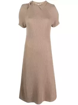 Платье миди в рубчик с короткими рукавами STELLA MCCARTNEY, коричневый