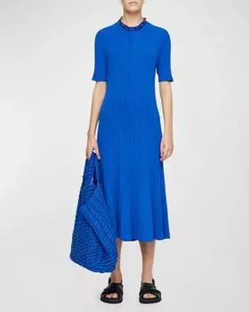 Платье миди в рубчик с круглым вырезом и круглым вырезом Joseph, цвет Ultra Marine