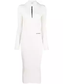 Платье миди в рубчик с логотипом JIL SANDER, нейтральный