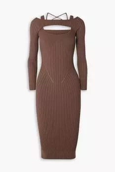 Платье миди в рубчик с многослойным вырезом ANDREDAMO, коричневый