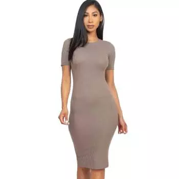 Платье-миди в рубчик с облегающим эффектом FASHNZFAB, серо-коричневый