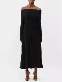 Платье миди в рубчик с открытыми плечами ALAA, черный