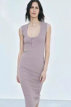Платье миди в рубчик с пуговицами спереди ZARA, цвет Lilac