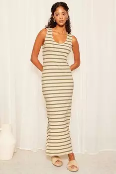 Платье миди в рубчик с V-образным вырезом Friends Like These, зеленый