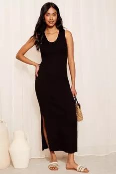 Платье миди в рубчик с V-образным вырезом Friends Like These, черный