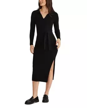 Платье миди в рубчик с воротником 525, черный