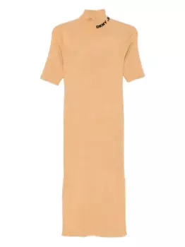 Платье миди в рубчик с воротником-стойкой DKNY, нейтральный