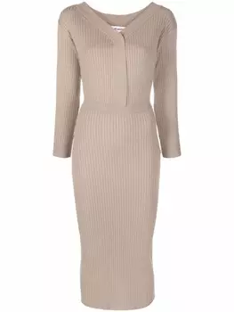 Платье миди в рубчик Self-Portrait, коричневый