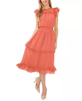 Платье миди в швейцарский горошек с оборками CeCe, мульти