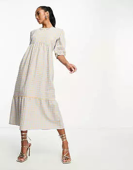 Платье миди в сине-желтую клетку с присборенными краями Nothing's Child Petite Rachel