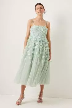 Платье миди в стиле бебидолл с 3D цветочным узором Oasis, зеленый