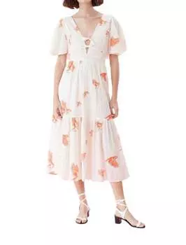 Платье миди в стиле бохо из хлопка белого цвета Rebecca Taylor