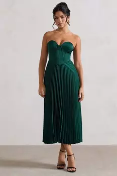 Платье миди в стиле корсет из атласа бордо Club L London, зеленый