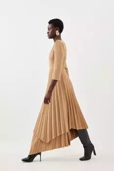 Платье миди в стиле милитари со складками и V-образным вырезом Karen Millen, бежевый