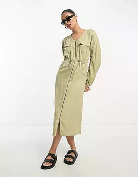 Платье миди в стиле шалфея с завязками и карманами ASOS DESIGN