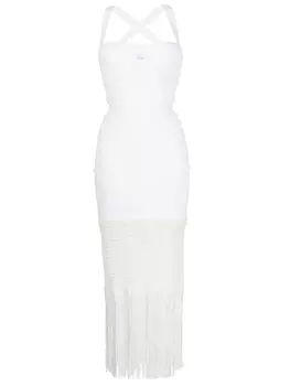 Платье миди в технике макраме с бахромой Galvan London, белый