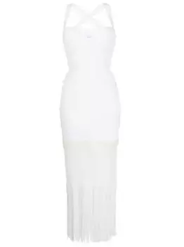 Платье миди в технике макраме с бахромой Galvan, белый