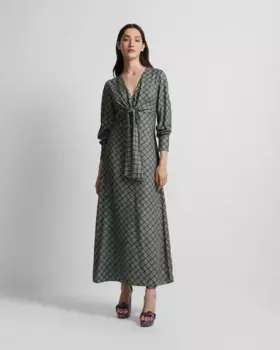 Платье миди в зелено-фиолетовую клетку с принтом Silbon, мультиколор