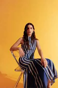 Платье миди в жатую полоску Whistles, синий