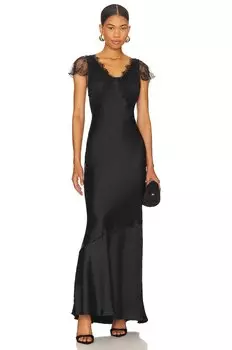 Платье миди WeWoreWhat Lace Midi Slip Dress, черный