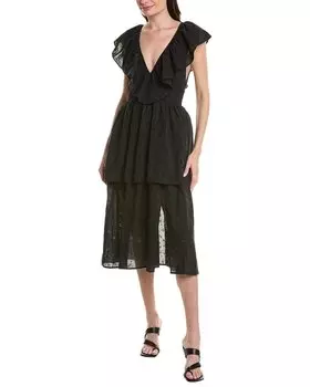 Платье миди WeWoreWhat с разрезом спереди и оборками, черный