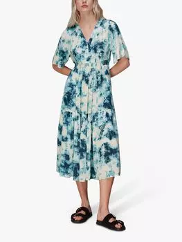 Платье миди Whistles Bella Tie Dye, Синий/Мульти
