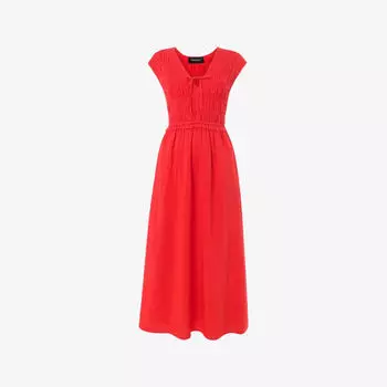 Платье миди Whistles из смесового хлопка с V-образным вырезом и сборчатым лифом, красный