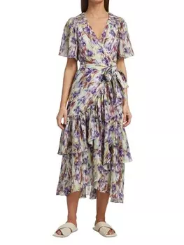Платье - Миди Ярусное Tanya Taylor Brittany с запахом, painterly