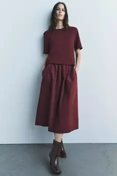 Платье миди ZARA, бордовый