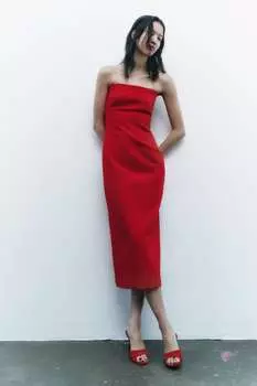 Платье миди ZARA, красный