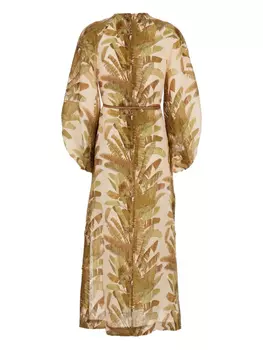 Платье миди ZIMMERMANN Ascension с принтом листьев, нейтральный