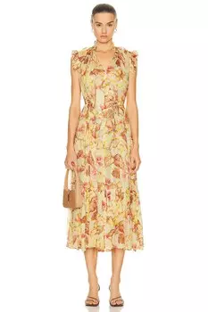 Платье миди Zimmermann Matchmaker Flutter, цвет Yellow Hibiscus