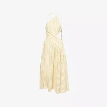 Платье миди Zimmermann полосатое асимметричное льняное, желтый