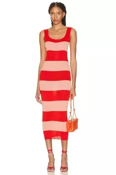Платье миди Zimmermann Tank, цвет Coral & Shell Pink Rugby Stripe