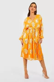 Платье миди золотого металлика Boohoo, оранжевый