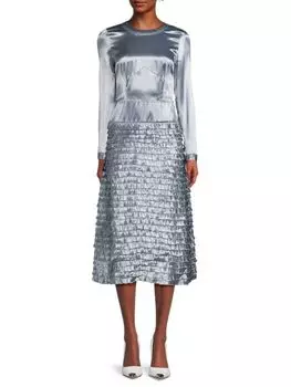 Платье мидиакси с рюшами Bottega Veneta, цвет Light Blue