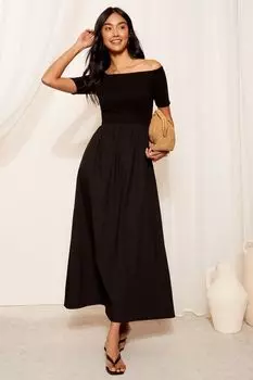 Платье мимакси с открытыми плечами 2в1 из трикотажного плетения смешанного типа Friends Like These, черный