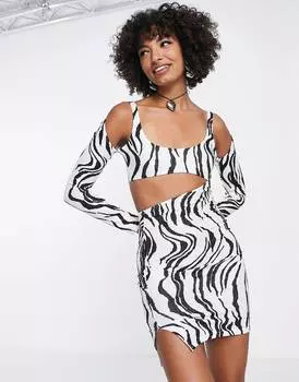 Платье мини 2 в 1 в рубчик с вырезами ASOS DESIGN