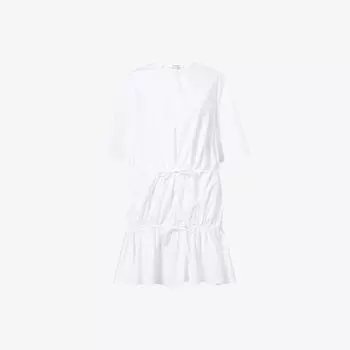 Платье мини Alaia из хлопка с короткими рукавами и рюшами, белый