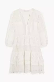 Платье мини Alicia из хлопка и гипюра с защипами SACHIN & BABI, слоновая кость