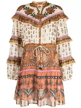 Платье мини Anika с оборками и принтом FARM Rio, коричневый