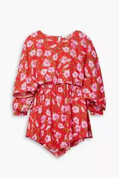 Платье мини Anila из атласа-жаккарда с асимметричным принтом LOVESHACKFANCY, красный