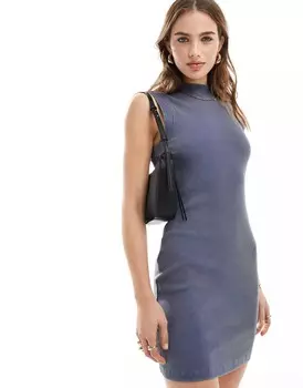 Платье мини Asos Design 90s Ribbed Built Up Tank, темно-синий