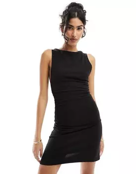 Платье мини Asos Design Boat Neck With Ruched Sides, черный