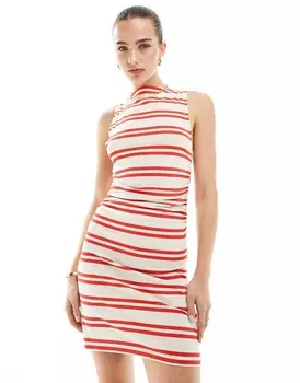 Платье мини Asos Design Boat Neck With Ruched Sides, белый, красный