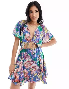Платье мини Asos Design Cut Out With Godet Skirt, синий