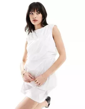 Платье мини Asos Design Drape Detail Cotton With Tie Back, белый