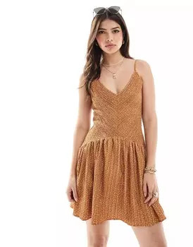 Платье мини Asos Design Full Skirt Crinkle, светло-коричневый